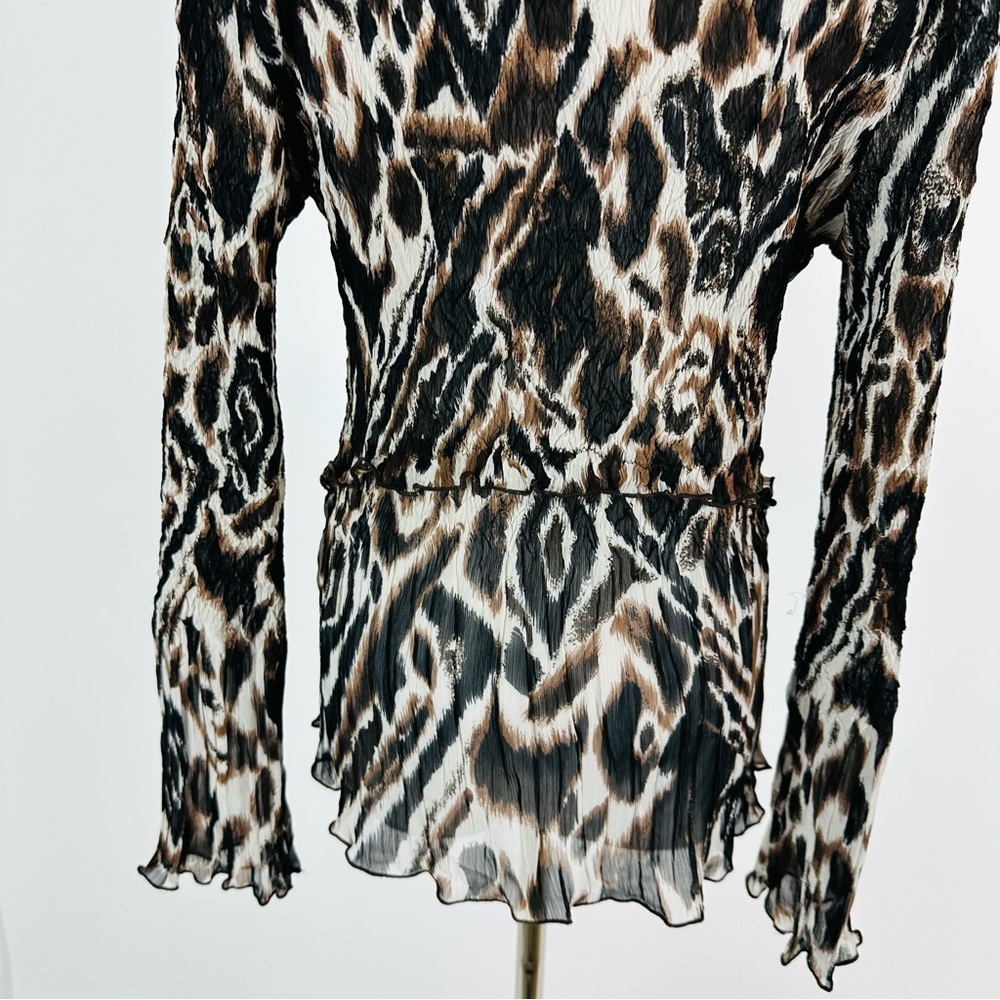 Alberto Makali 90’s Animal Print Ruffle Lace Crinkle Mixed Media Top Size Large - Picture 14 of 15